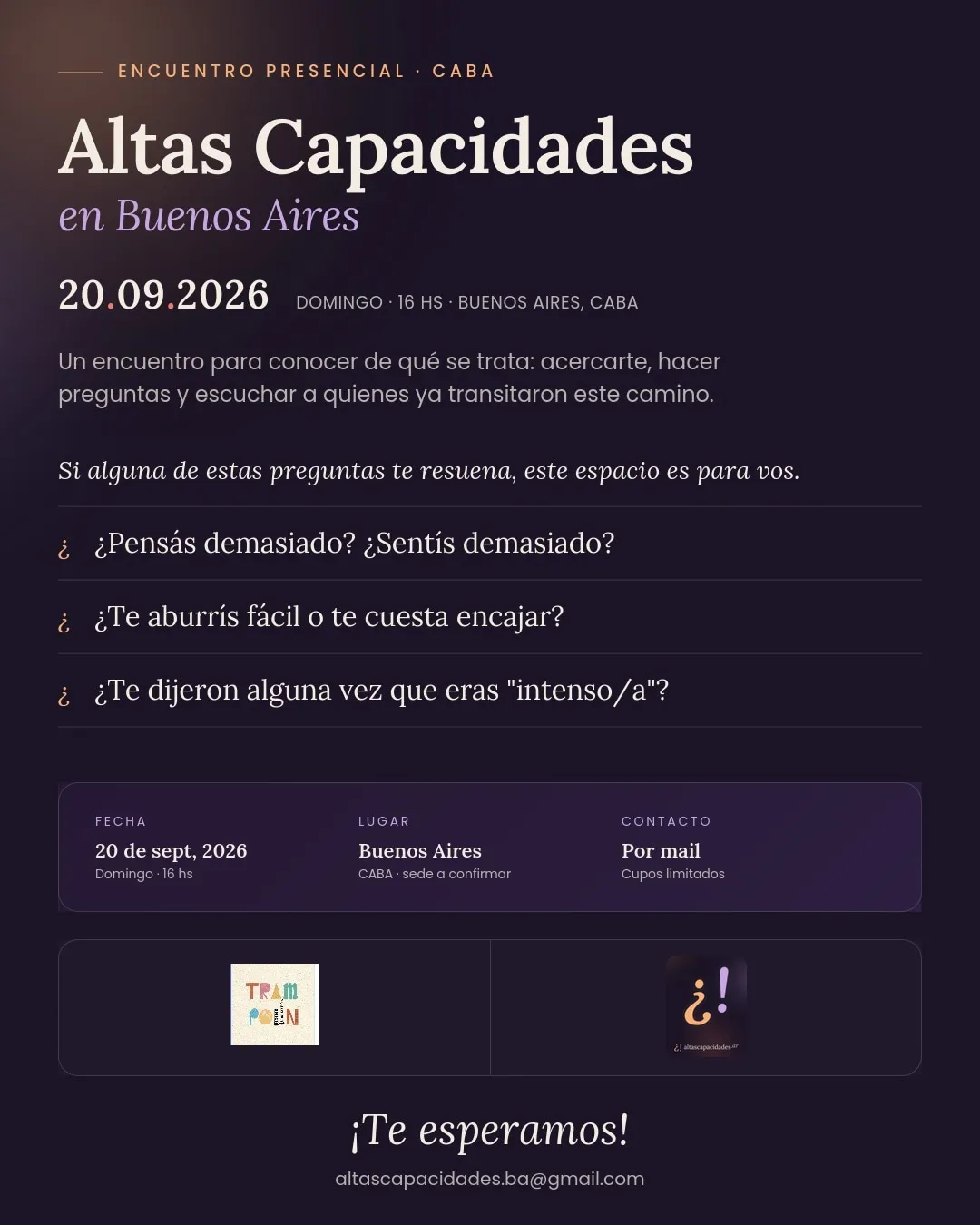 Flyer del encuentro Altas Capacidades en Buenos Aires — ver la invitación completa