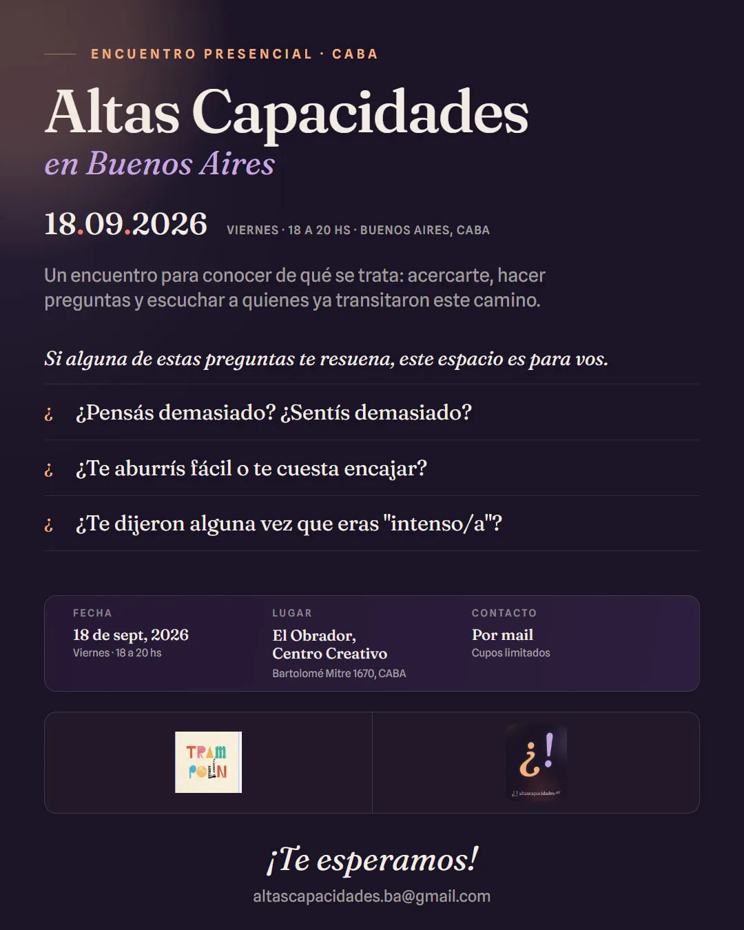 Flyer del encuentro Altas Capacidades en Buenos Aires — ver la invitación completa